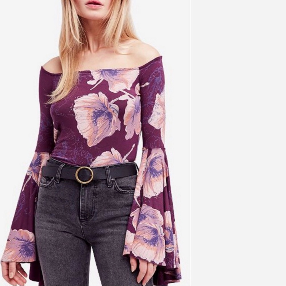 Free People Birds of Paradise Bell Sleeve Top M - Picture 3 of 8